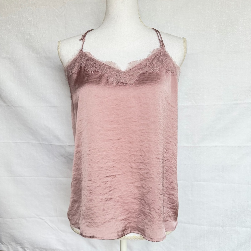 Nine West Womens Fairy Balletcore Pink Lace Trimmed V-Neck Cami Size Medium